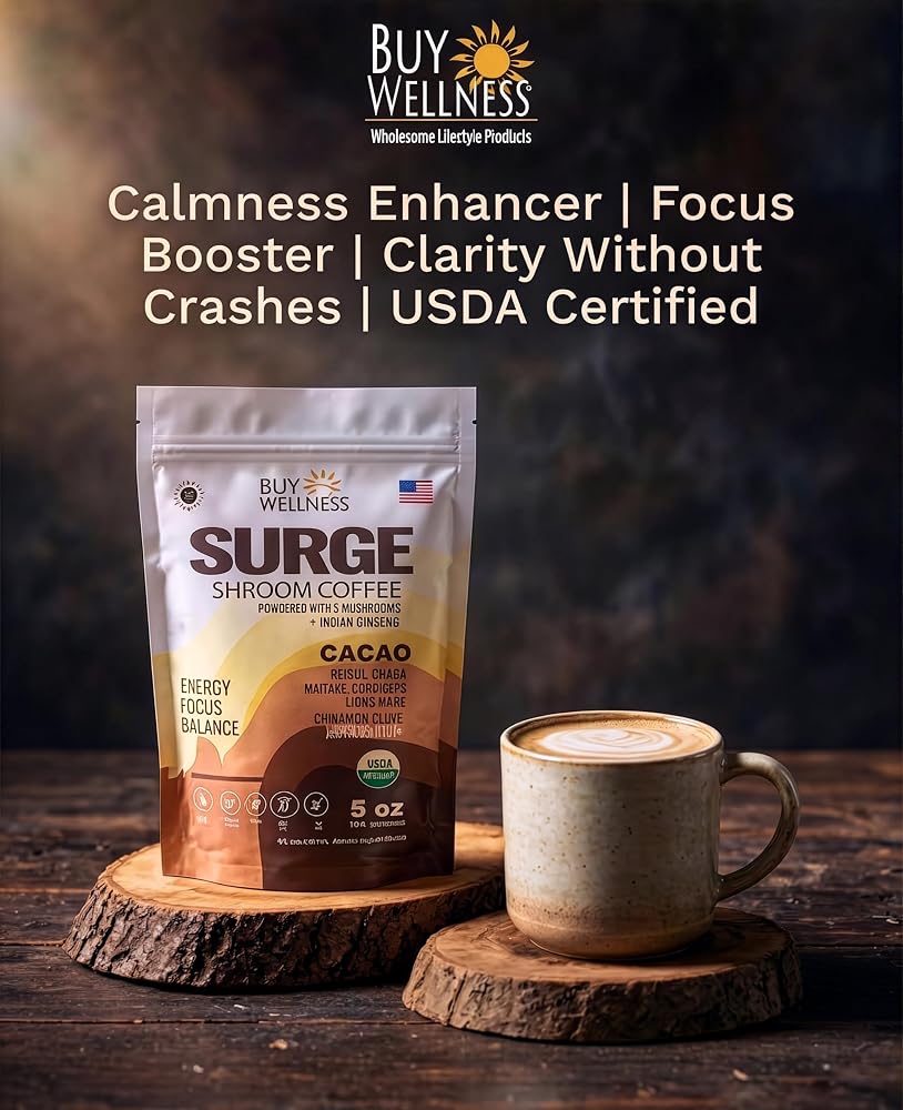 Buy Wellness SURGE 5 Mushroom Cocoa Powder for Focus & Calm Energy - 33 Servings - image 3