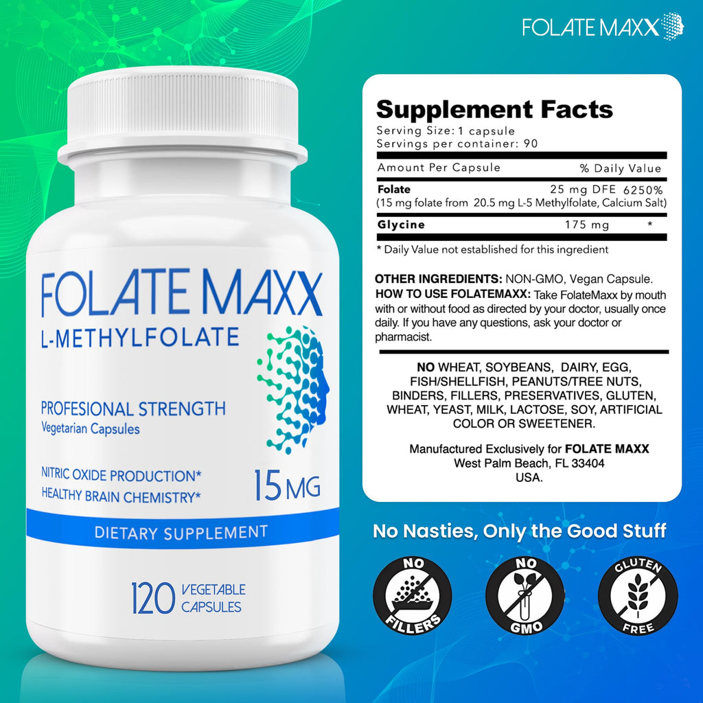 FOLATE MAXX L-Methylfolate 15mg Bioactive 5-MTHF - 120 Capsules - image 4