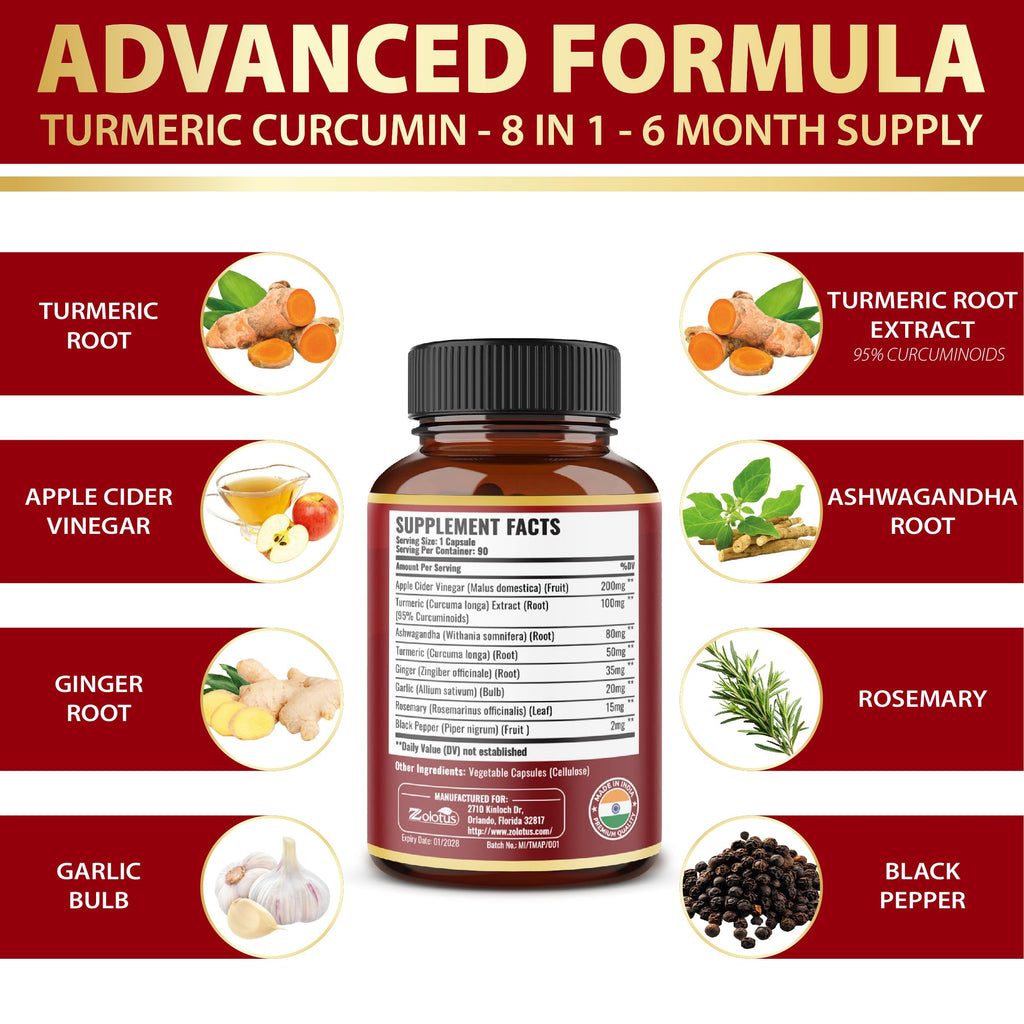 Zolotus Turmeric Apple Supplement - 2Pack 90 180 Capsules