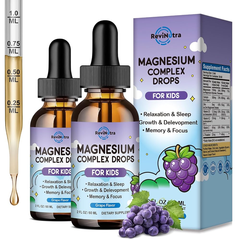 ReviNutra Kids Magnesium Glycinate Liquid Drops, Magnesium for Kids