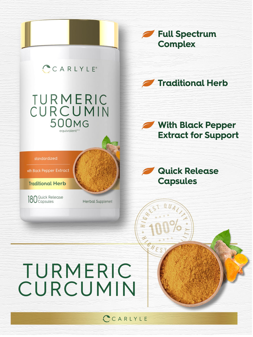 Carlyle Turmeric Curcumin Supplement - 180 Capsules - image 4