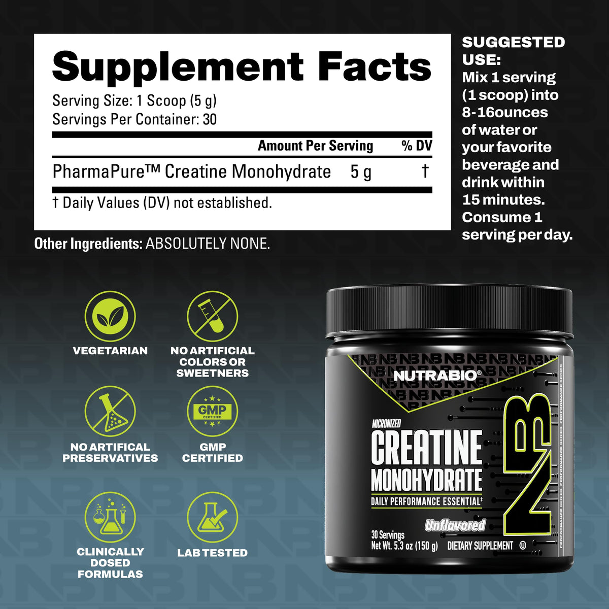 NutraBio Pure Micronized Creatine Monohydrate Powder - 150g - image 3