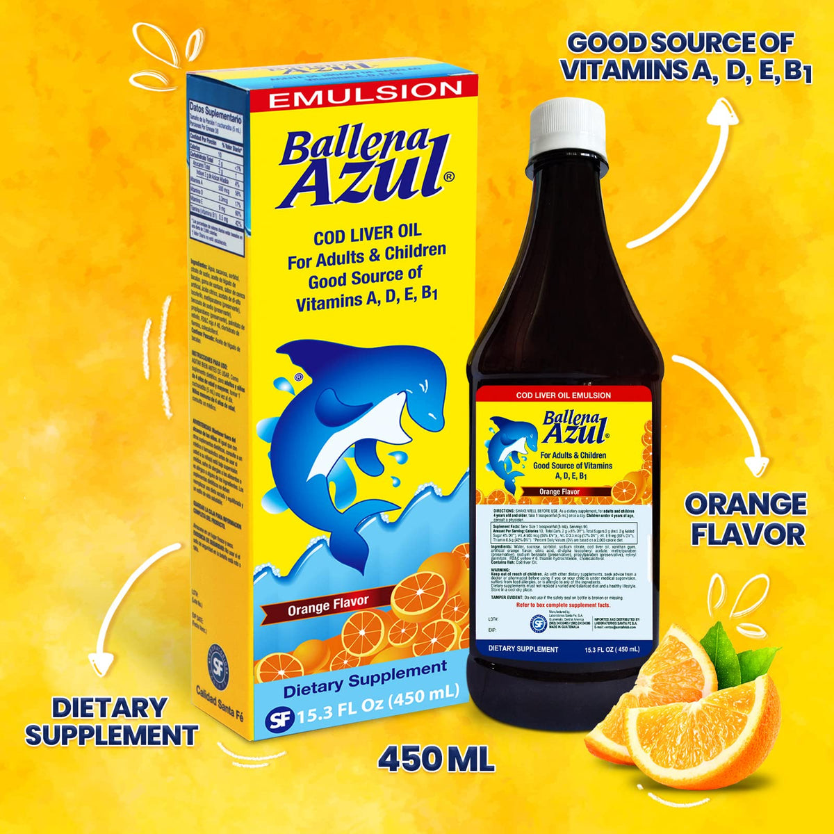 Ballena Azul Cod Liver Oil Liquid for Adults and Children - 15.3 Fl Oz - image 3