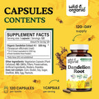 Wild & Organic Dandelion Root Capsules Liver Support - 120 Capsules - image 3