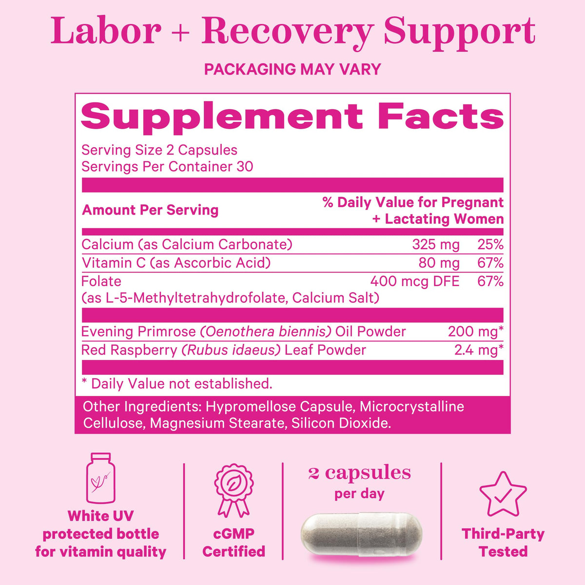 Pink Stork Labor Prep Supplement - 60 Vegan Capsules - image 4