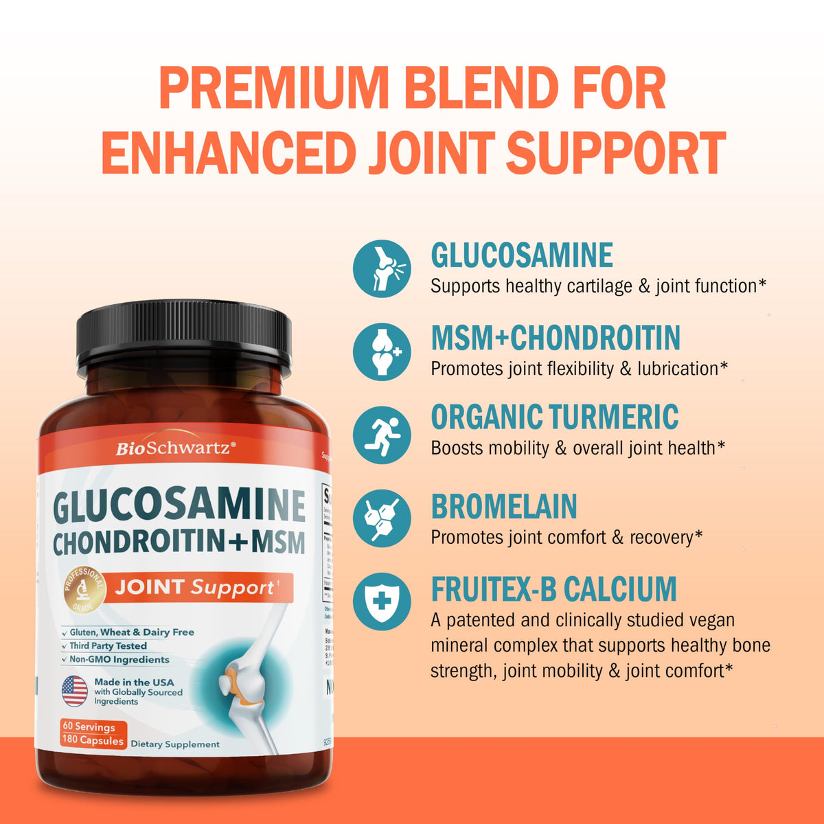 BioSchwartz Glucosamine Chondroitin MSM Joint Support - 180 Capsules - image 4