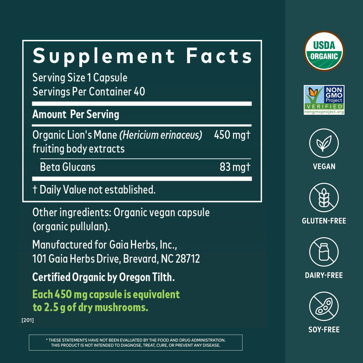 Gaia Herbs Lions Mane Mushroom - Brain & Nerve Health Support