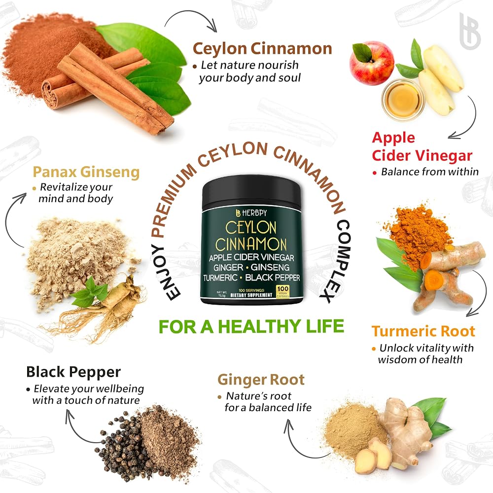 Herbpy Ceylon Cinnamon 6in1 with Apple Cider Vinegar - 100 Capsules - image 4