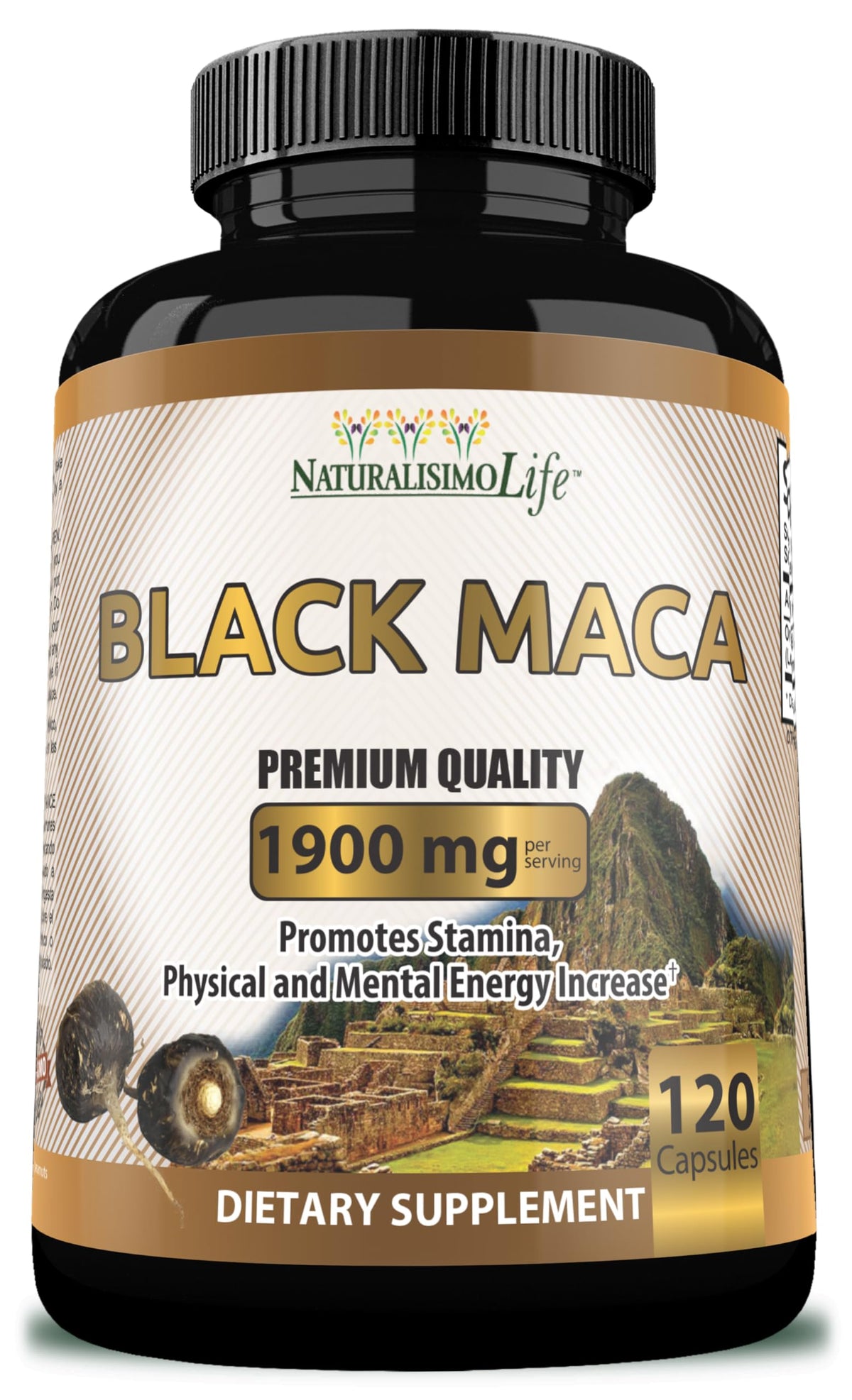NaturalisimoLife Organic Black Maca 1,900 mg Natural Energy - 120 Capsules