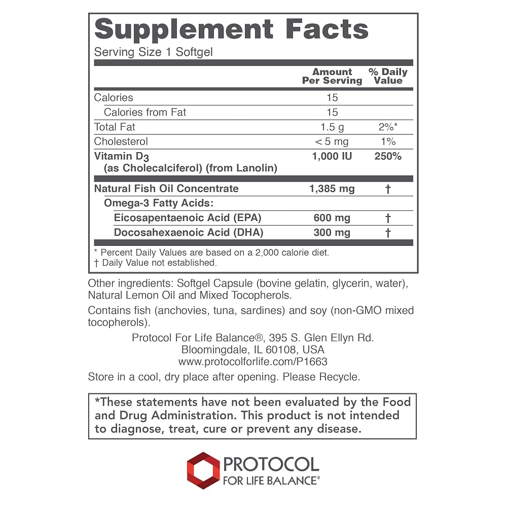 PROTOCOL FOR LIFE BALANCE Ultra Omega 3-D Fish Oil - 90 Softgels - image 2