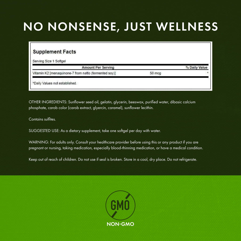 Swanson Natural Vitamin K2 (Menaquinone-7 from Natto) 50 mcg 30 Sgels