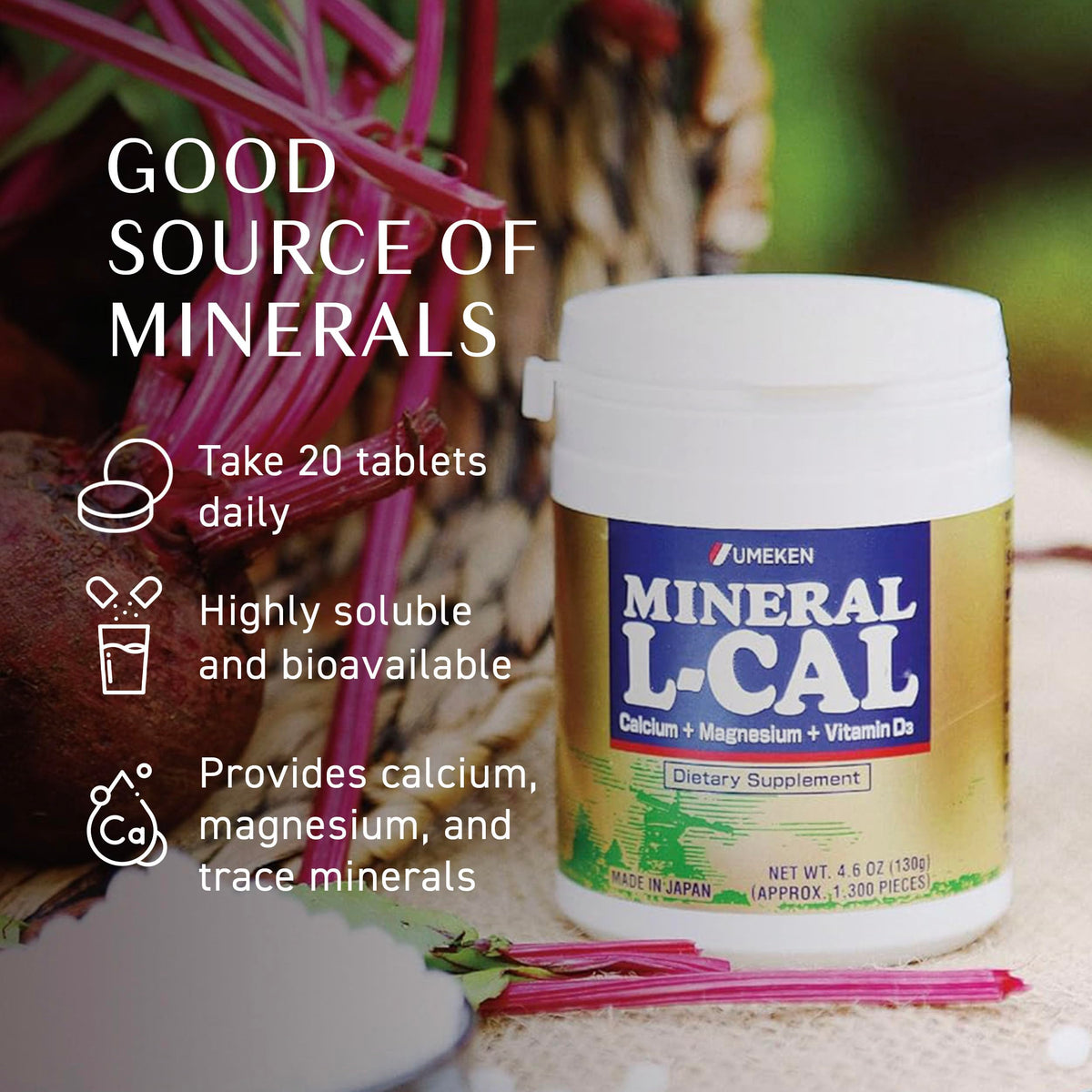 Umeken Mineral L-Cal Calcium with Vitamin D3 & Magnesium - 1,300 Balls - image 4