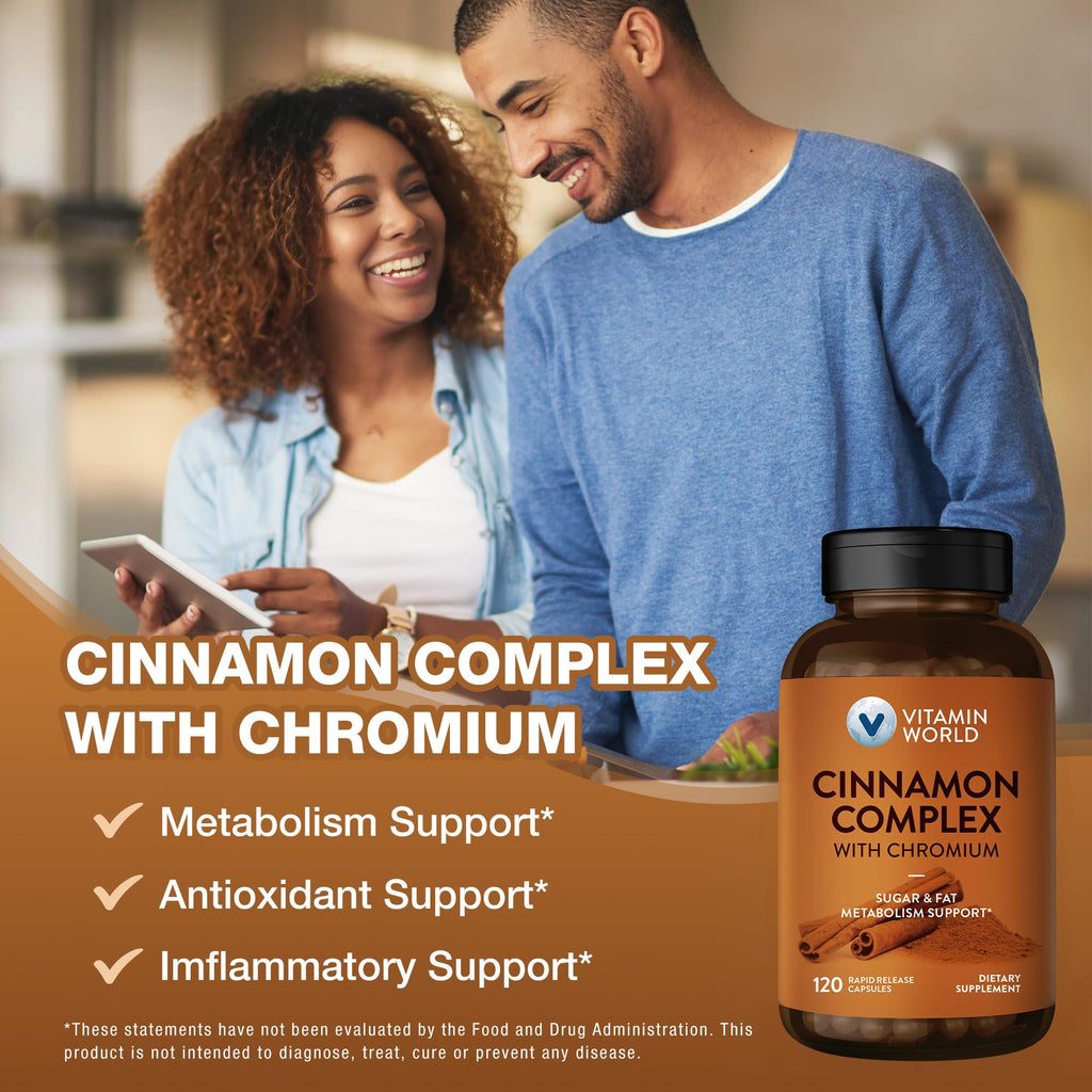 Vitamin World Cinnamon Complex with Chromium - 120 Capsules - image 4