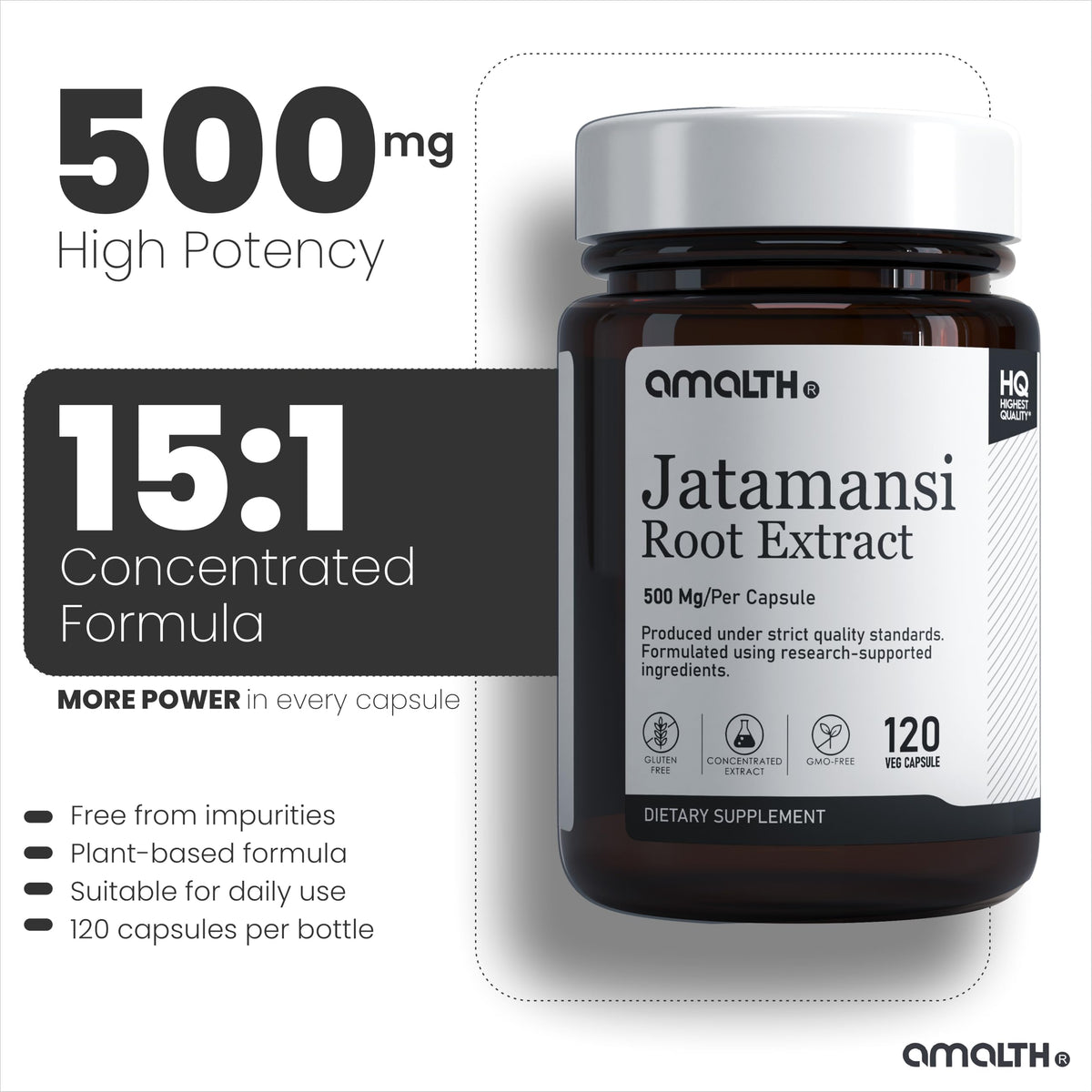 AMALTH Jatamansi Root Extract 500 mg - 120 Vegetarian Capsules - image 3