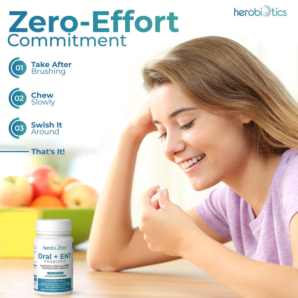 Herobiotics Oral Probiotics 6 Billion CFU - 45 Chewable Tablets - image 5