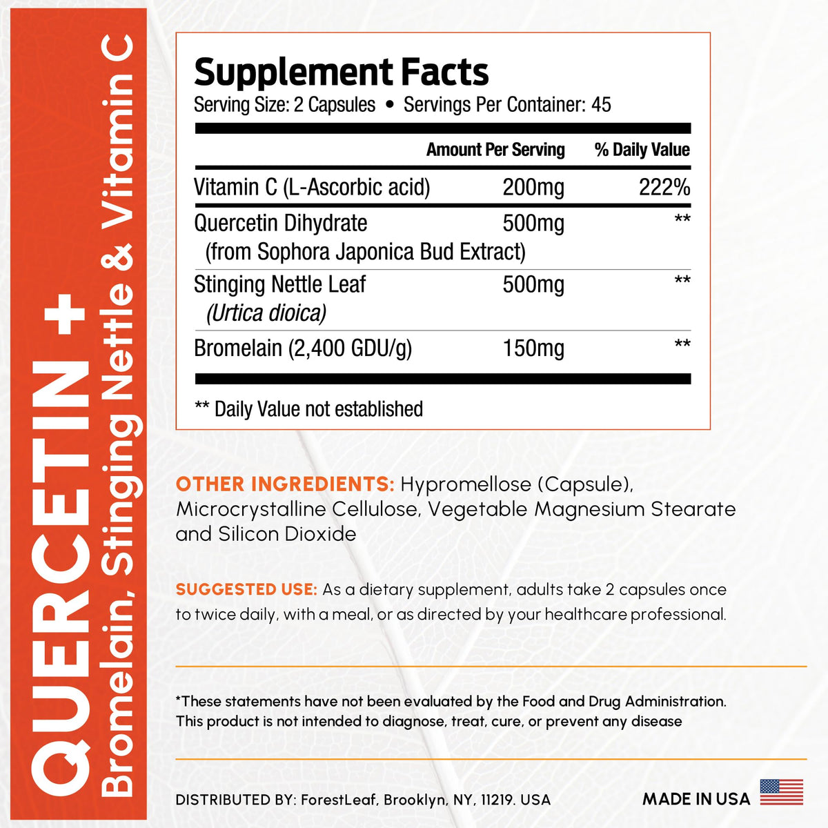 ForestLeaf Quercetin with Bromelain 1350mg - Blend with Vitamin C