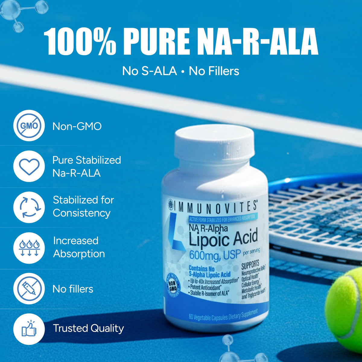 IMMUNOVITES Stabilized R-Alpha Lipoic Acid ((True)) 600mg per Serving