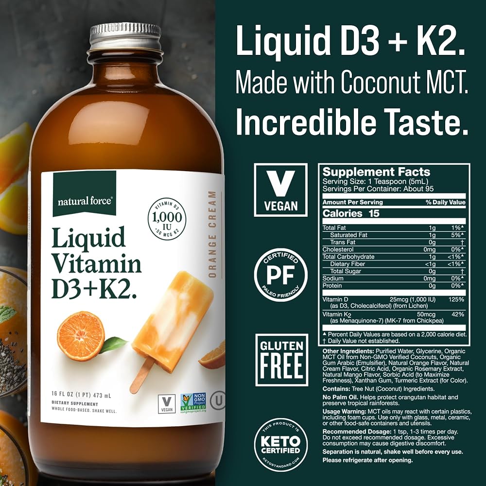 Natural Force Pure Vitamin D Liquid D3 & K2 - 16 fl oz - image 4