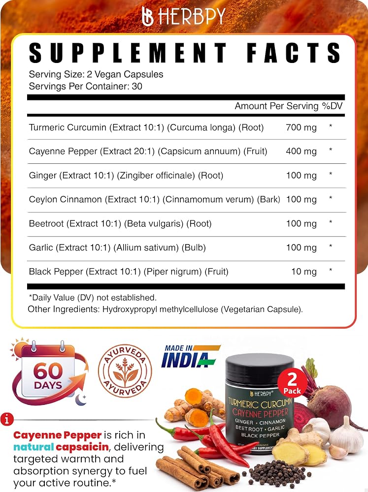 Herbpy 7in1 Cayenne Pepper and Turmeric Supplement - 120 Capsules - image 5