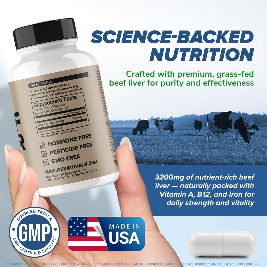 MaxLife Naturals Grass Fed Beef Liver Capsules 3200mg - 120 Count - image 5
