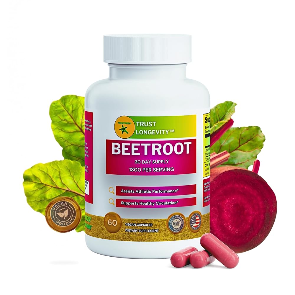 TrustFinds Organic Beetroot Powder 1300mg - 60 Capsules