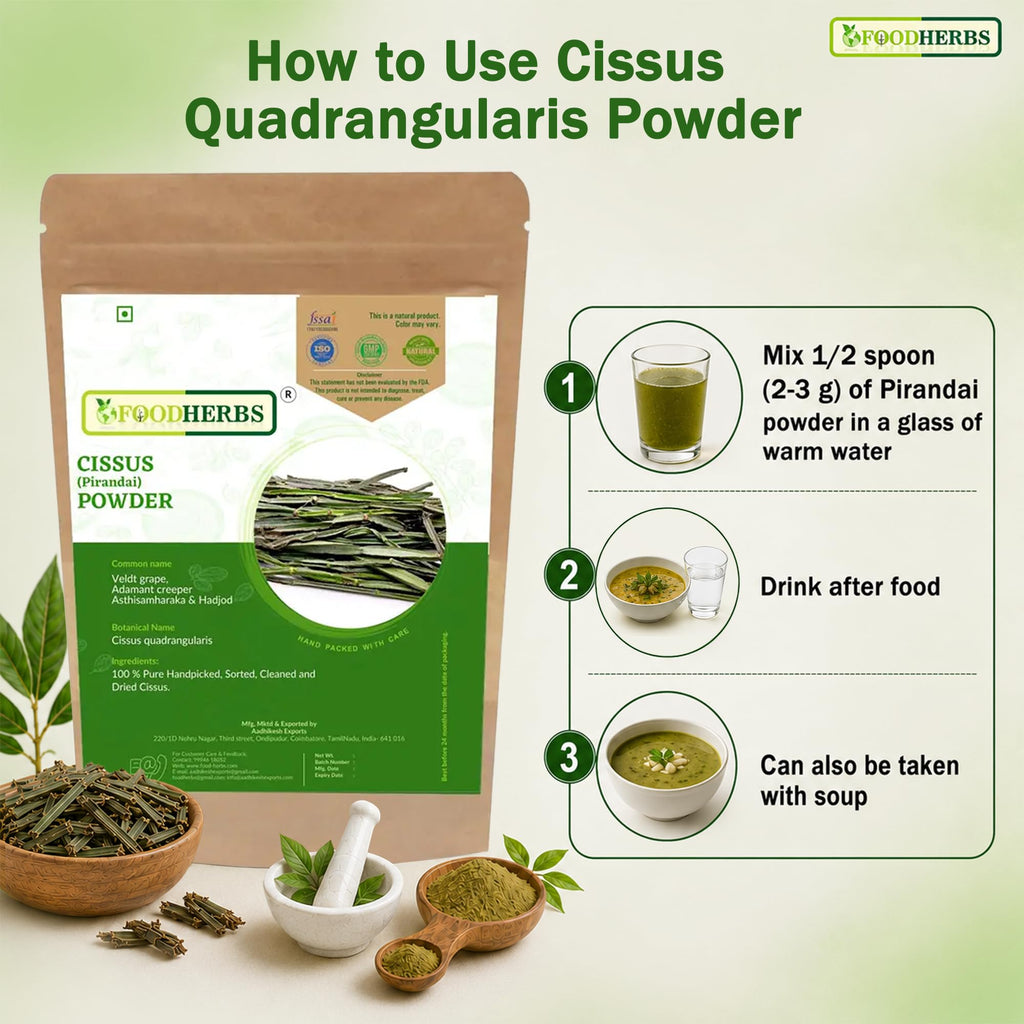 Foodherbs Cissus Quadrangularis Powder for Bone Wellness - 200g - image 3
