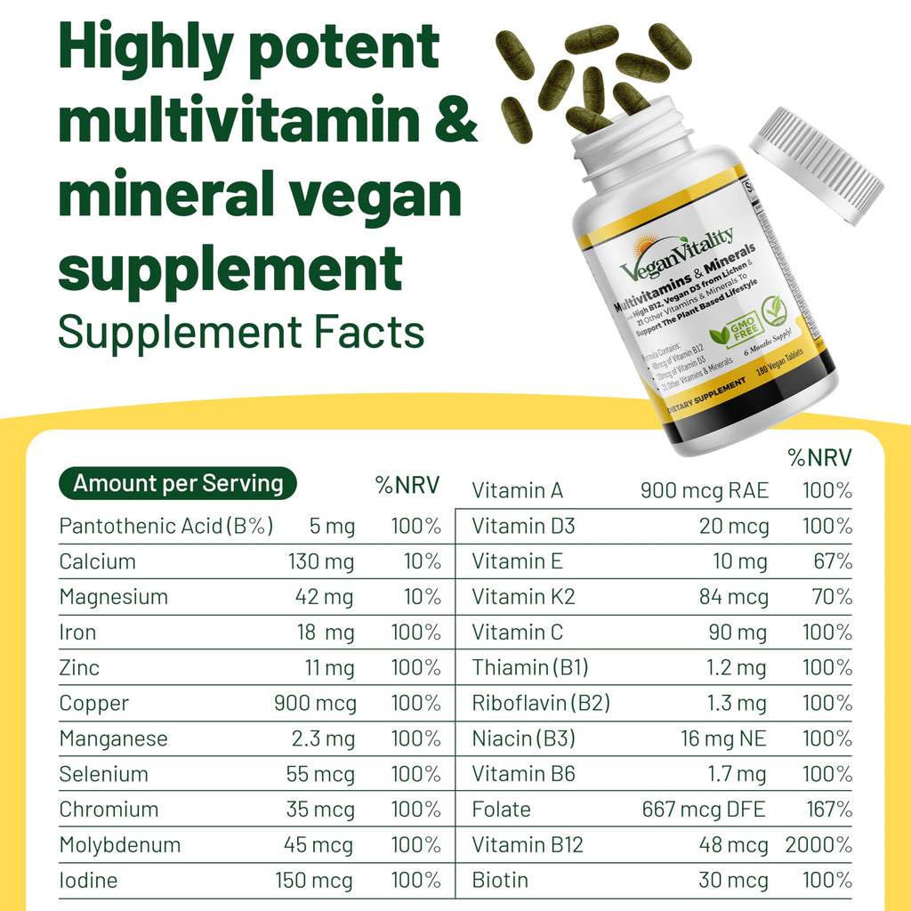 Vegan Vitality Multivitamin for Women & Men - 180 Tablets - image 6