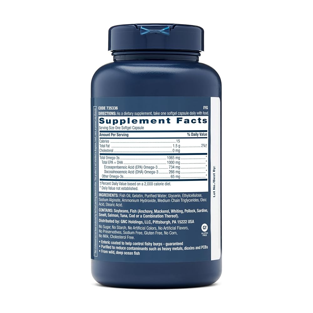 GNC Triple Strength Fish Oil 1000mg EPA & DHA - 120 Softgels - image 3