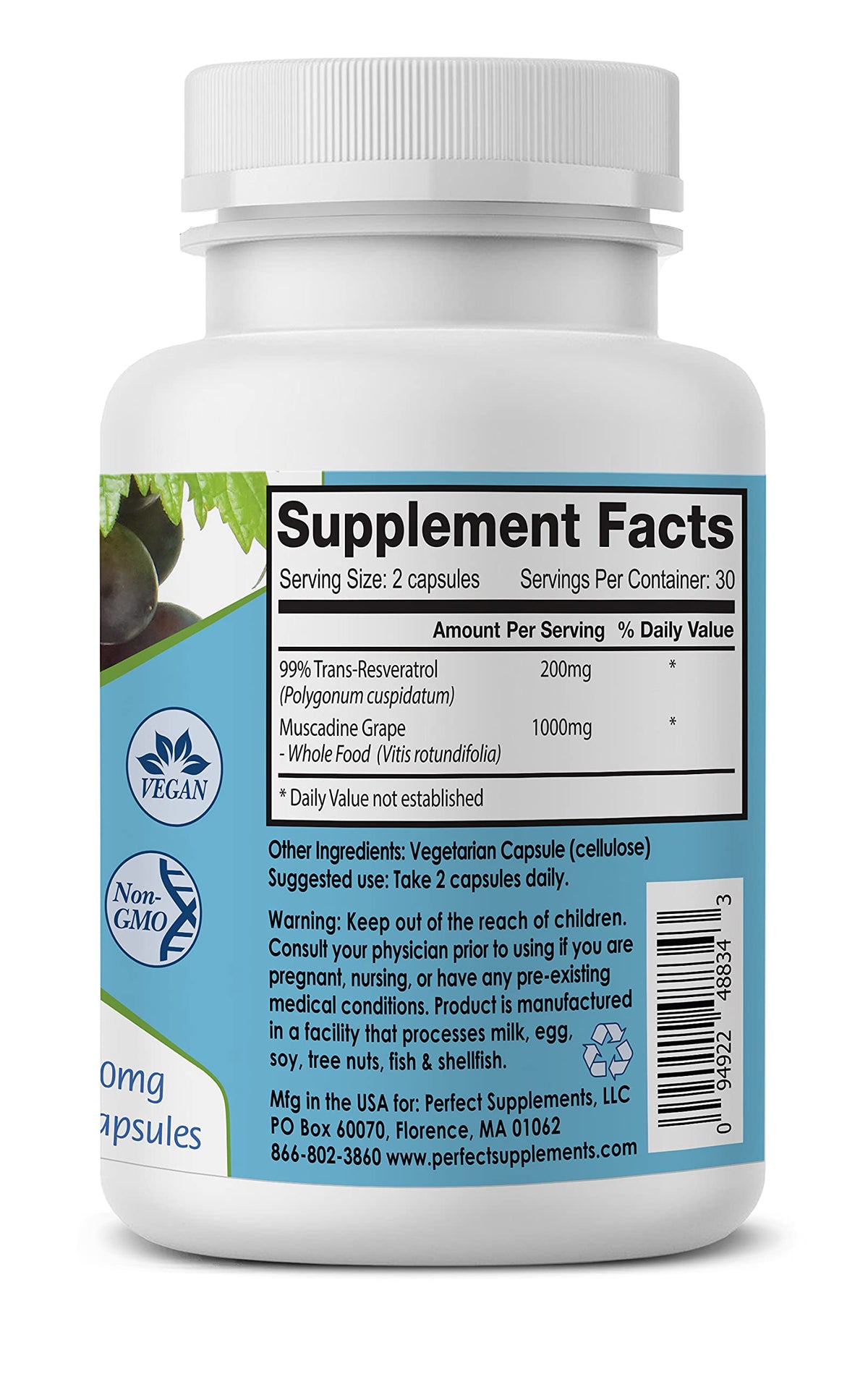 Perfect ResGrape - 99% Trans-Resveratrol & Organic Muscadine Grape
