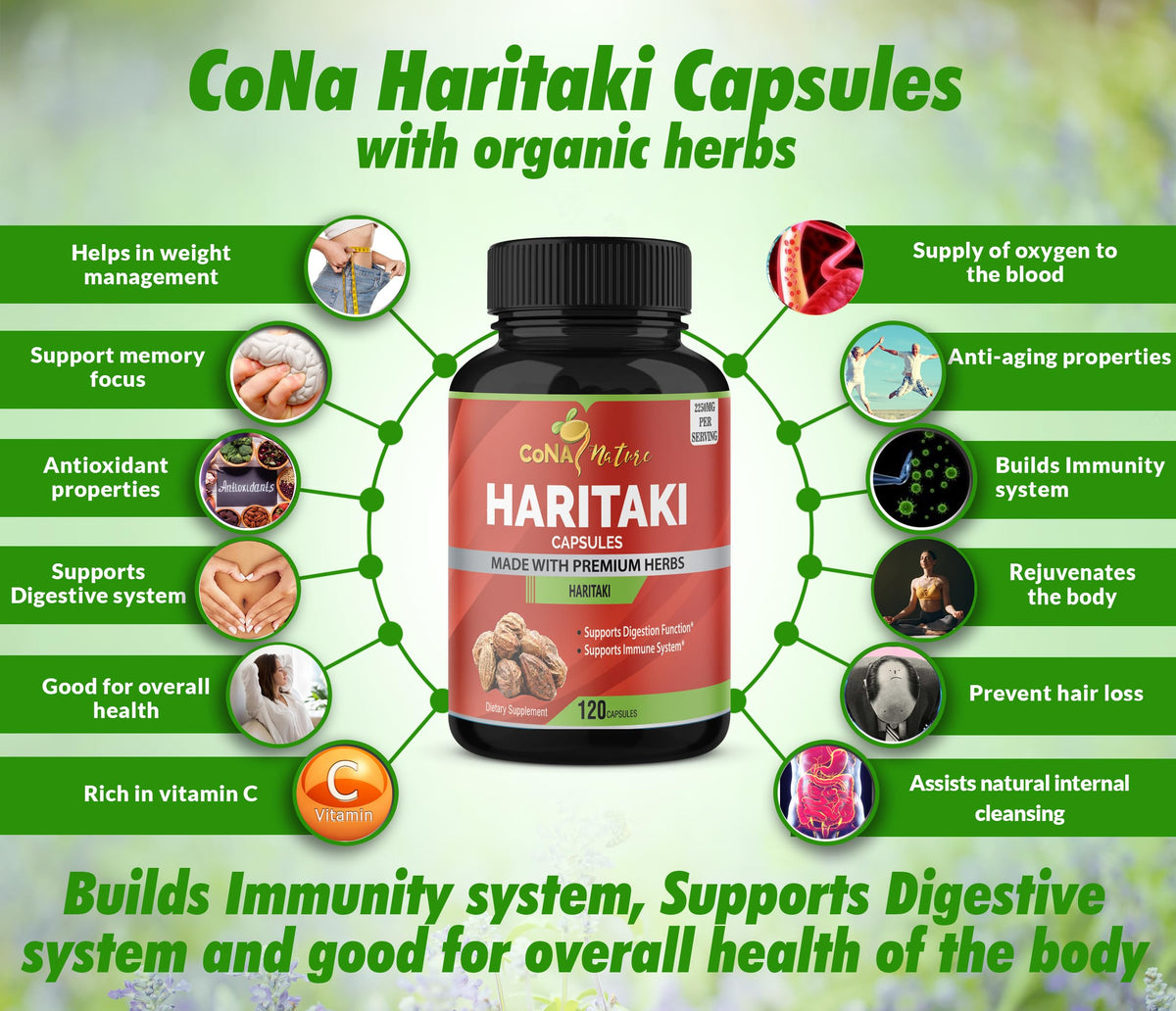 Cona Nature Organic Haritaki 2250mg - 120 Capsules - image 5