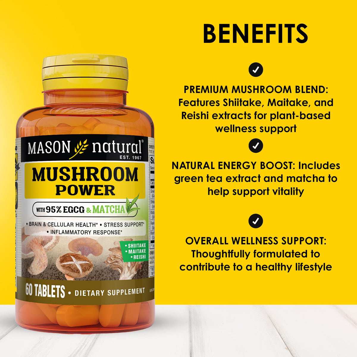 MASON NATURAL Mushroom Power with Matcha - 60 Tablets - image 2