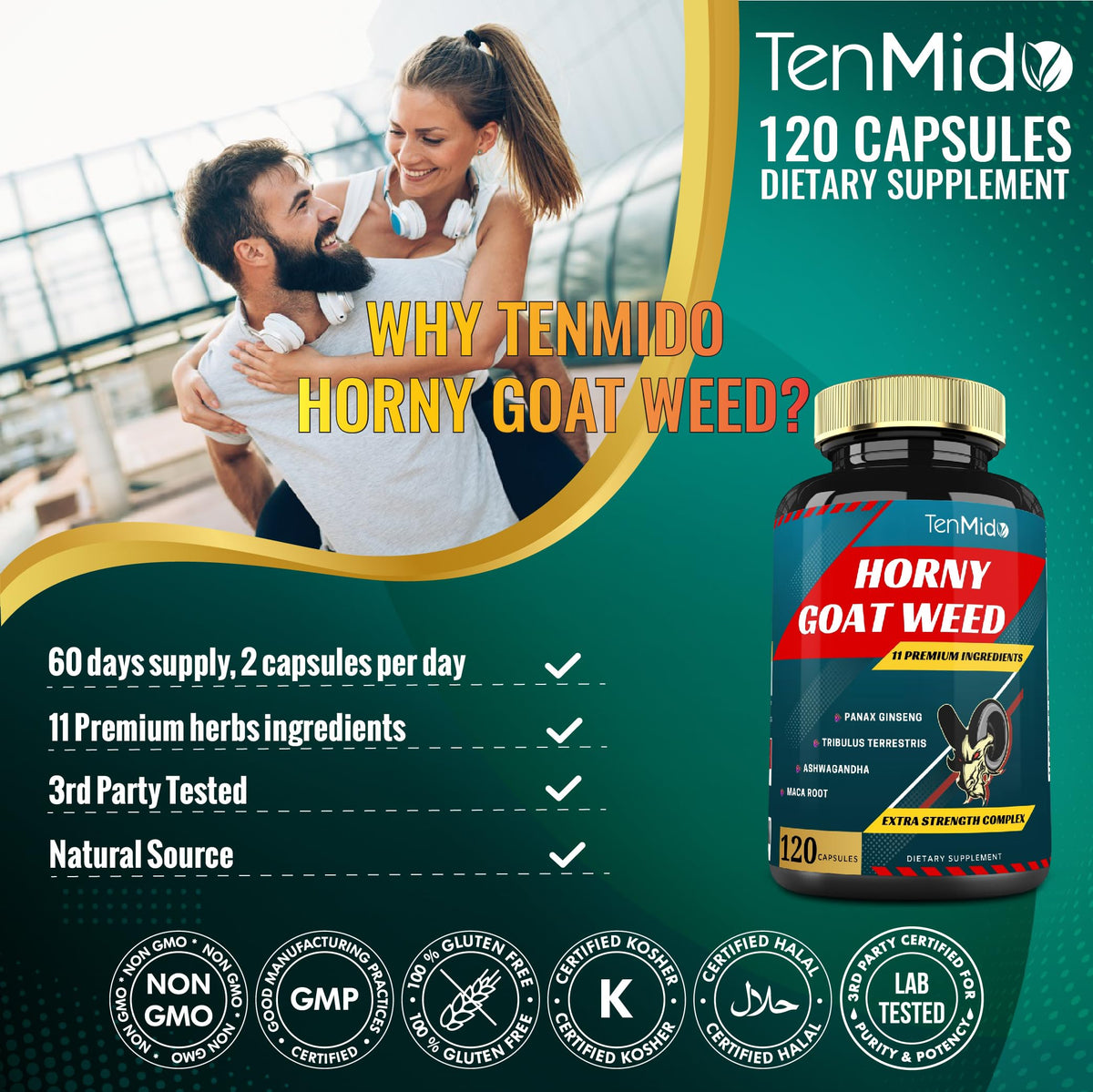 Tenmido Horny Goat Weed Extract with Ginseng & Herbs - 120 Capsules - image 8