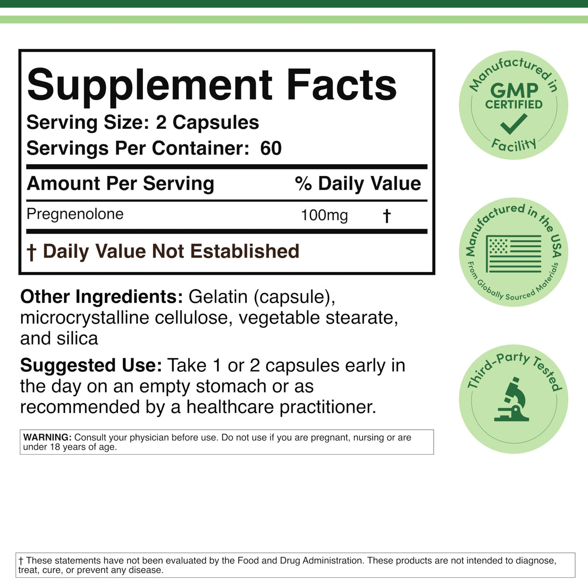 Double Wood Supplements Pregnenolone 100mg Memory & Mood - 120 Capsules - image 2