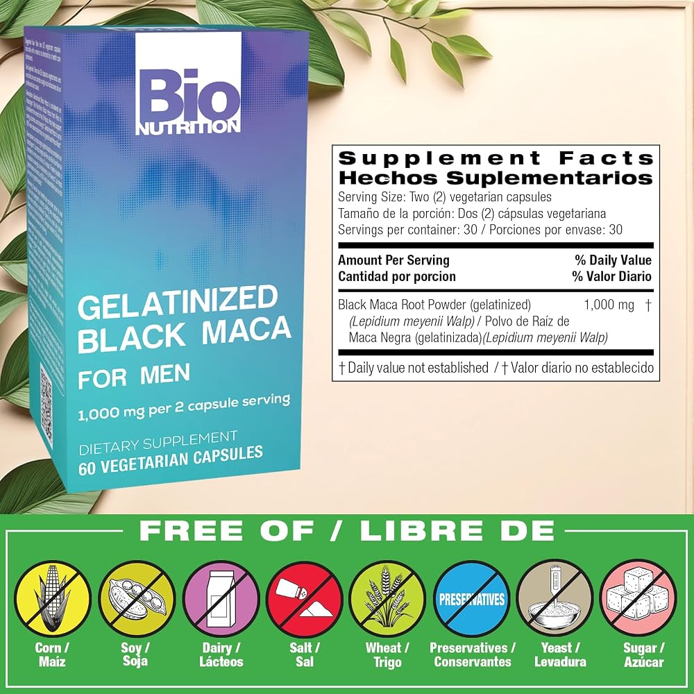Bio Nutrition Gelatinized Black Maca 500 mg - 60 Vegetarian Capsules - image 2