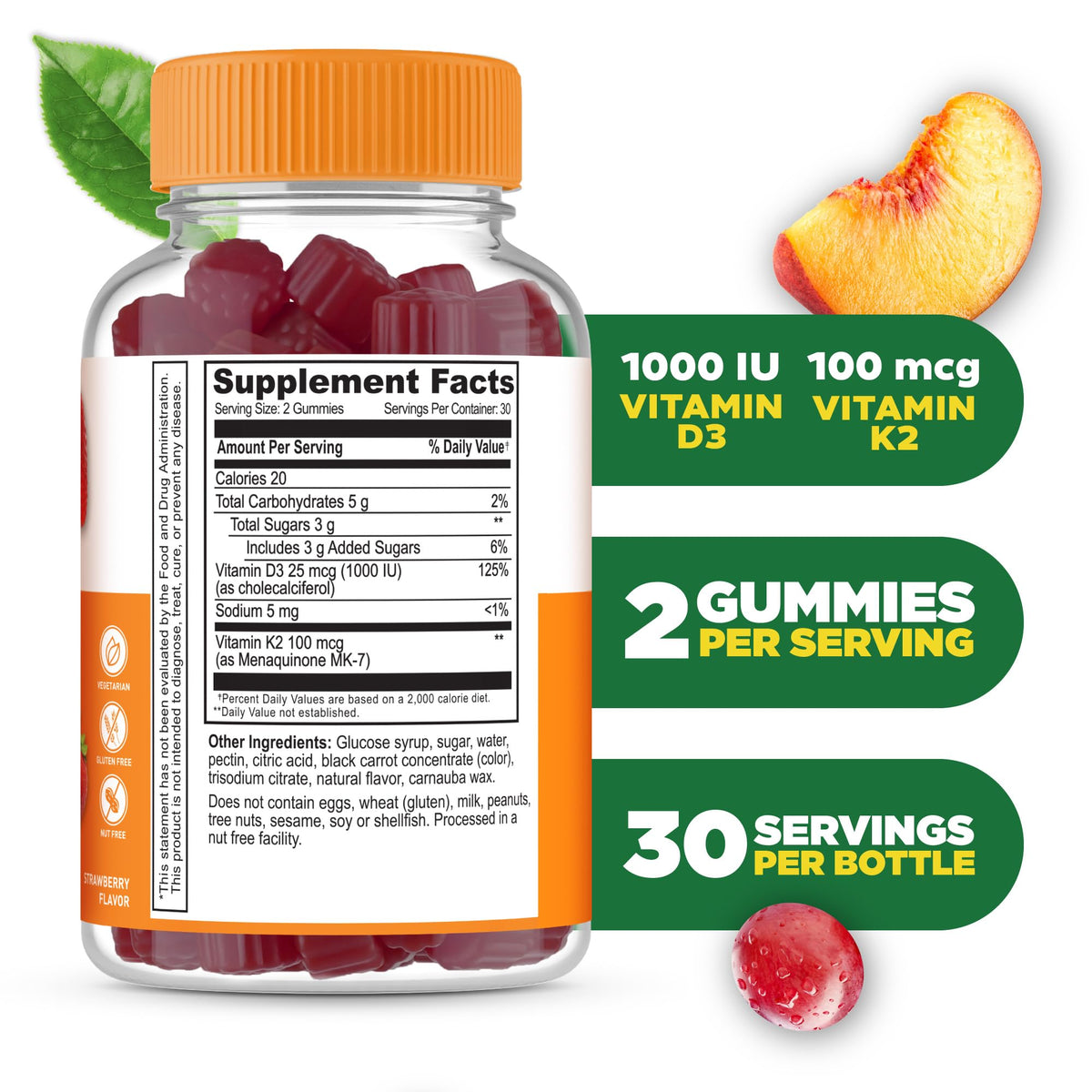 Lifeable Vitamin D3 K2 Gummies for Bone Health - 60 Count - image 2