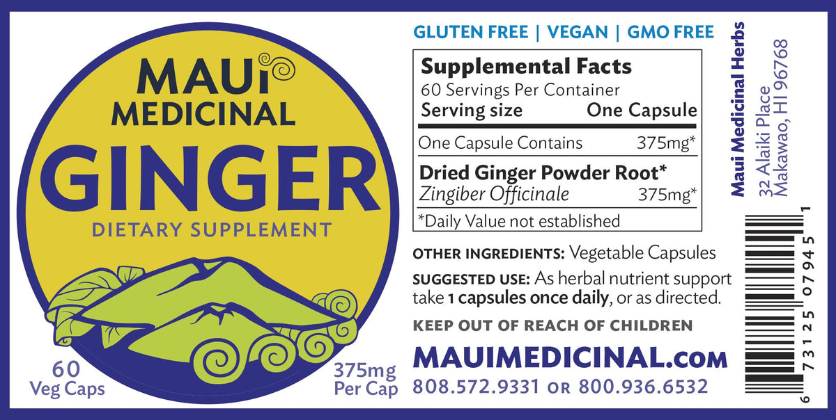 Maui Medicinal Herbs Ginger 375 mg - 90 Vegetarian Capsules - image 5