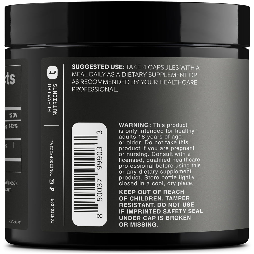 Toniiq Magnesium Glycinate 3000mg Ultra High Strength - 240 Capsules - image 3
