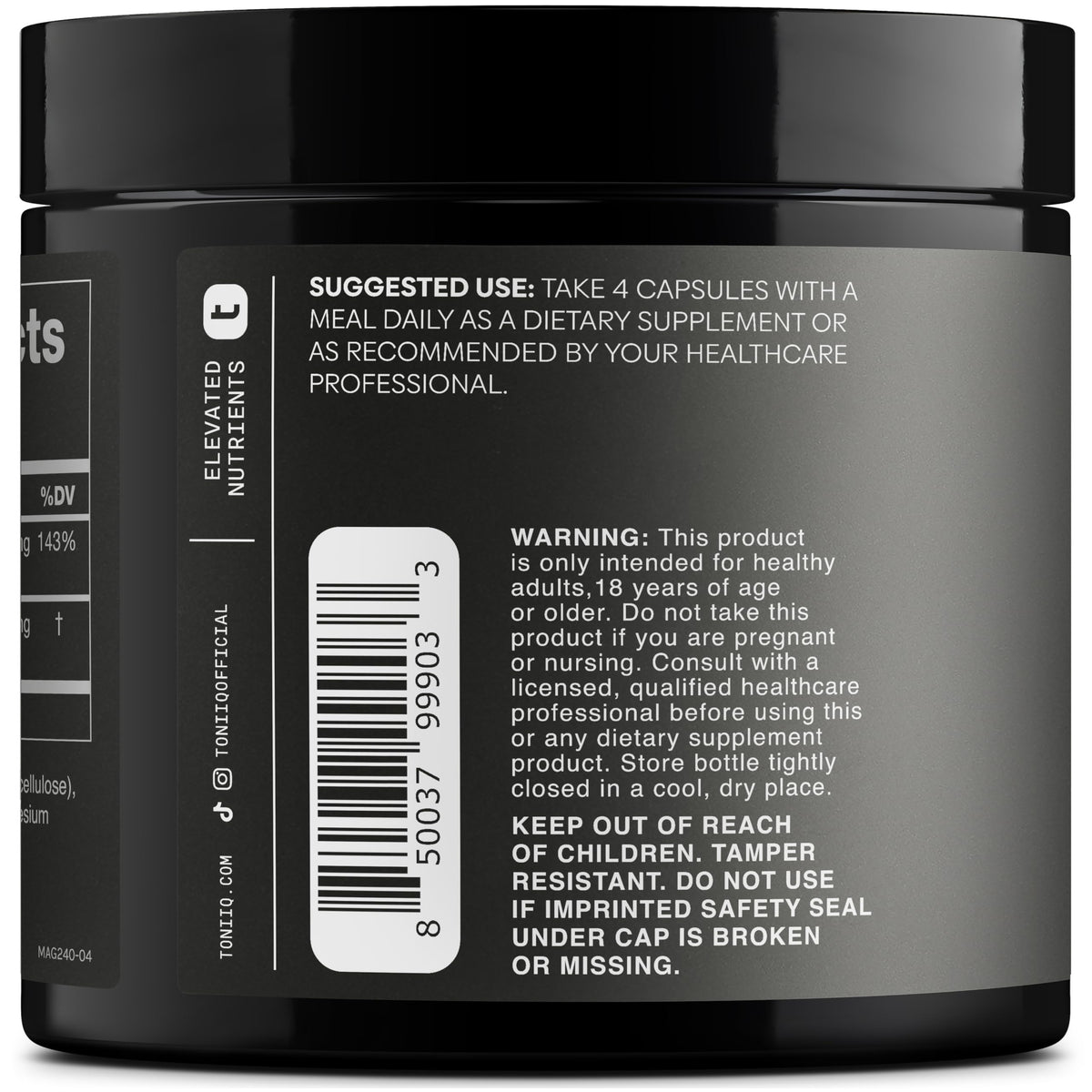 Toniiq Magnesium Glycinate 3000mg Ultra High Strength - 240 Capsules - image 3