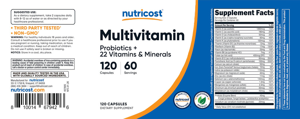Nutricost Multivitamin with Probiotics - 120 Vegetarian Capsules - image 6