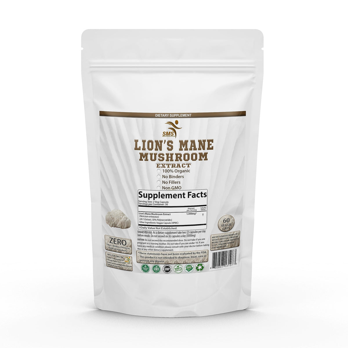 SMSHEALTHPRODUCTS.com Lion's Mane Mushroom Capsules for Brain Support