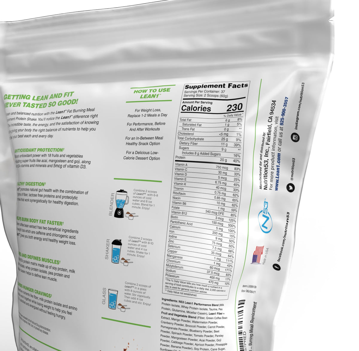LEAN1 Chocolate Meal Replacement Protein Shake - 37 Servings - image 4