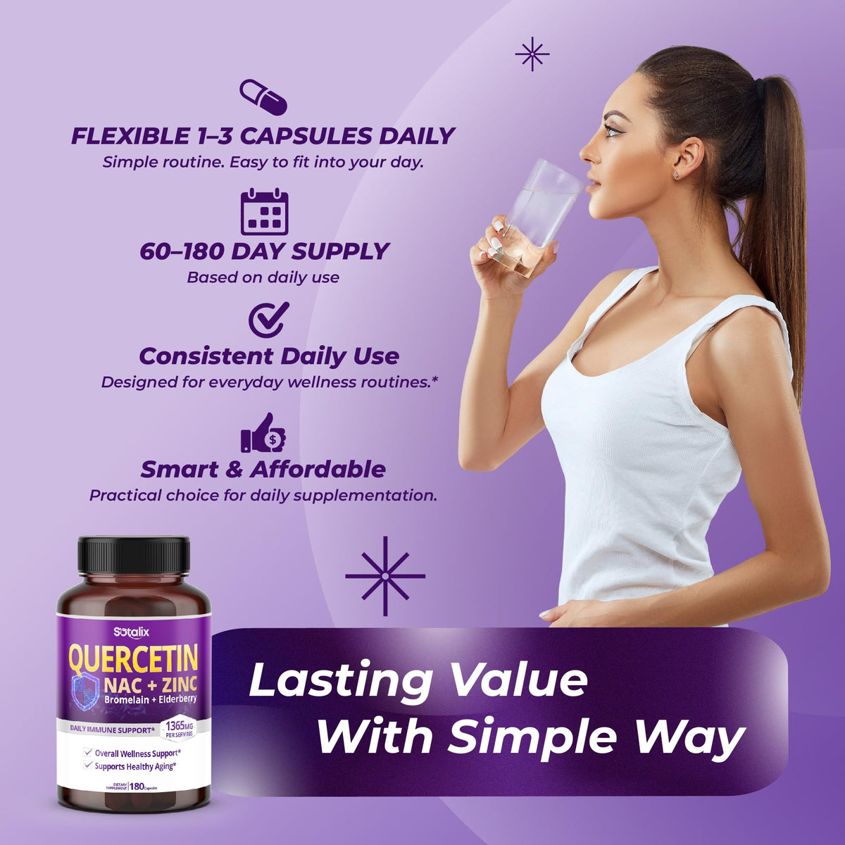 Sotalix Quercetin Complex 1,365 mg with NAC & Elderberry - 180 Capsules - image 6