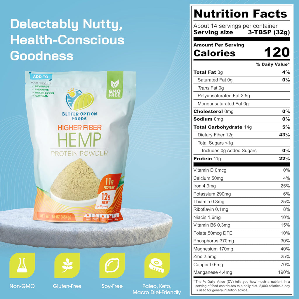 Better Option Foods Hemp Powder - Easy-to-Digest Fiber Protein Powder
