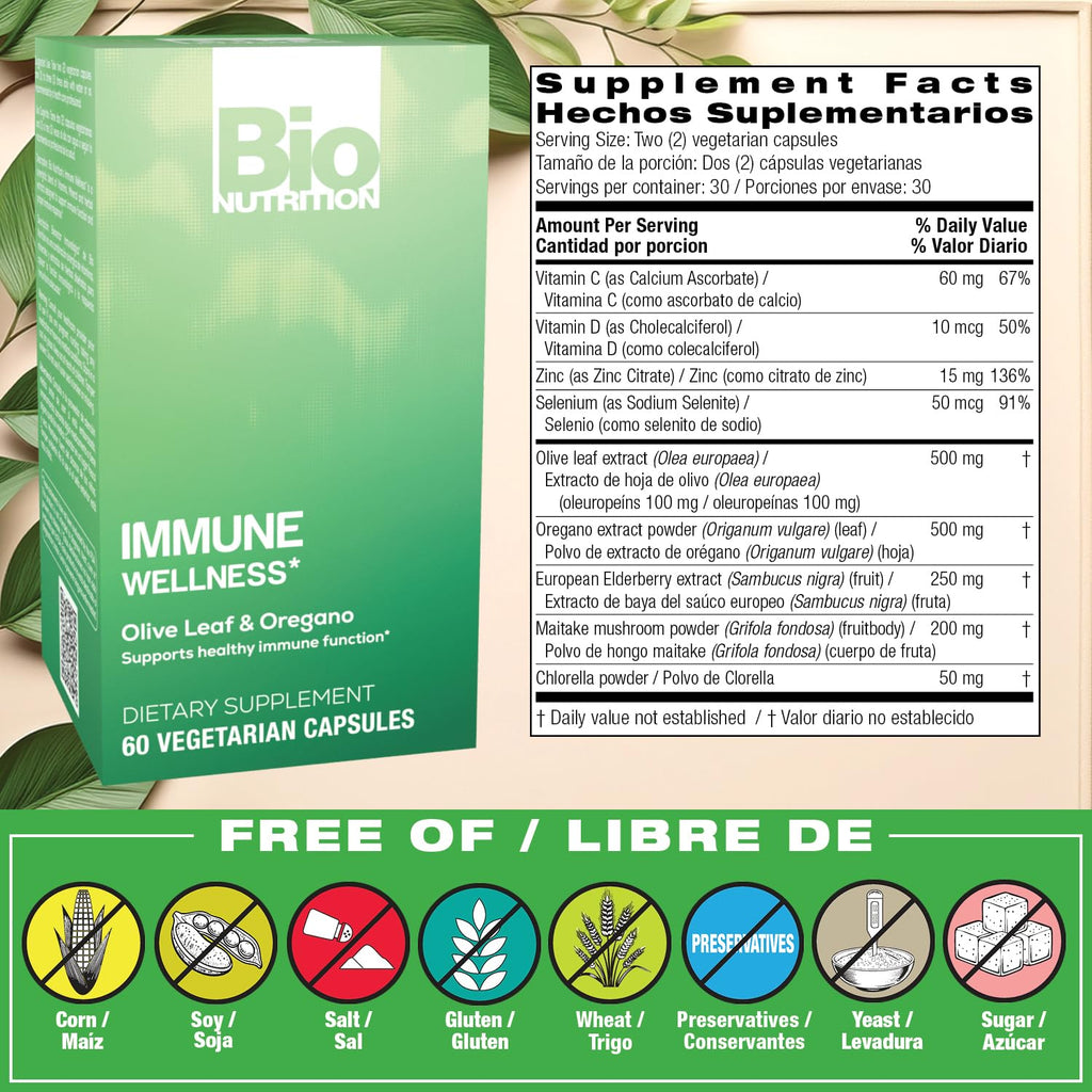 Bio Nutrition Immune Wellness Olive Leaf & Oregano - 60 Vegetarian Capsules - image 2