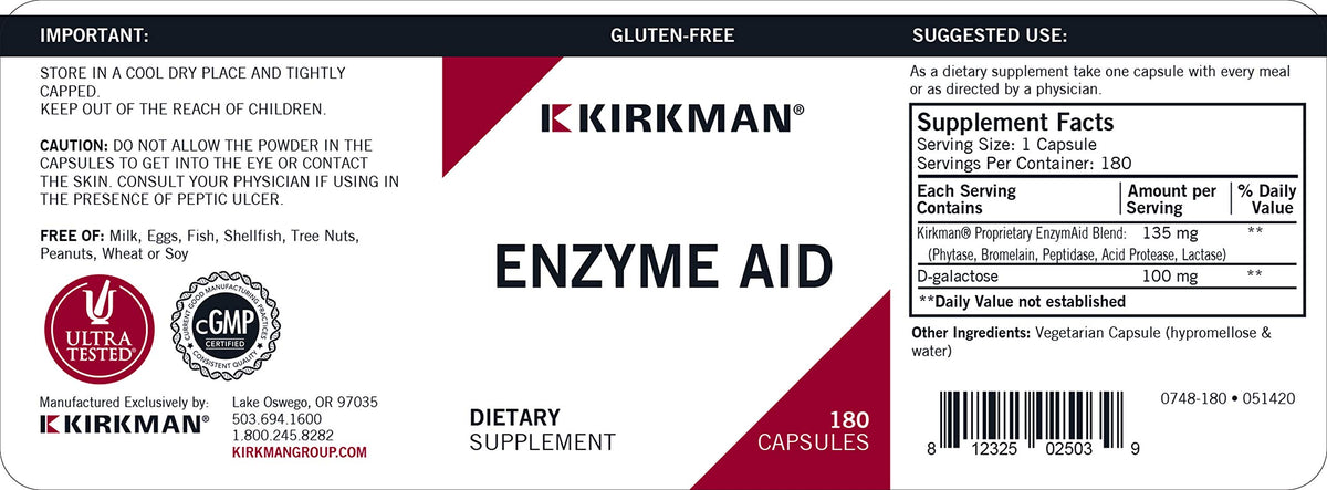Kirkman Enzyme-Aid Dietary Supplement - 180 Vegetarian Capsules - image 3
