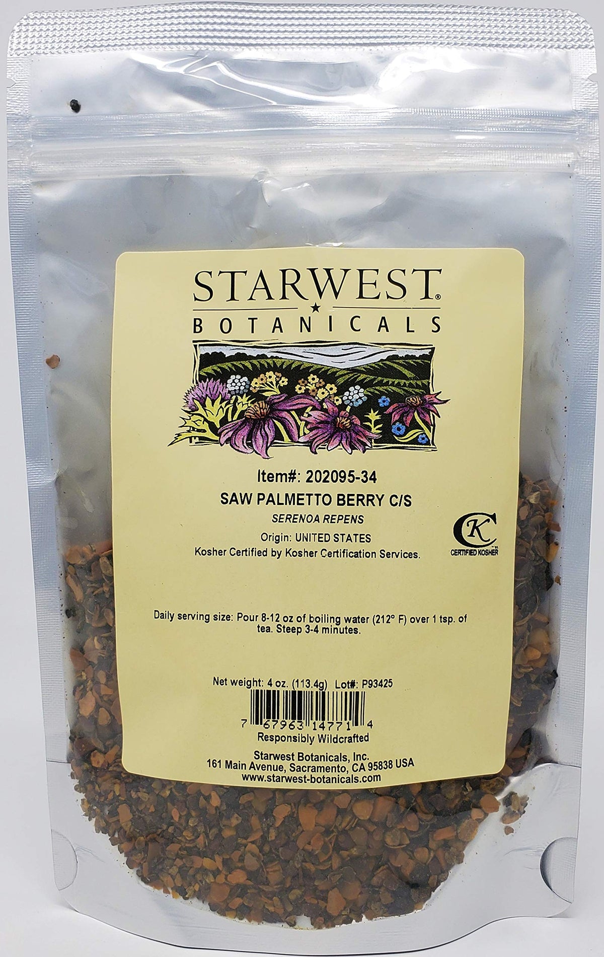 Starwest Botanicals Saw Palmetto Berry Cut & Sifted - 4 Ounces