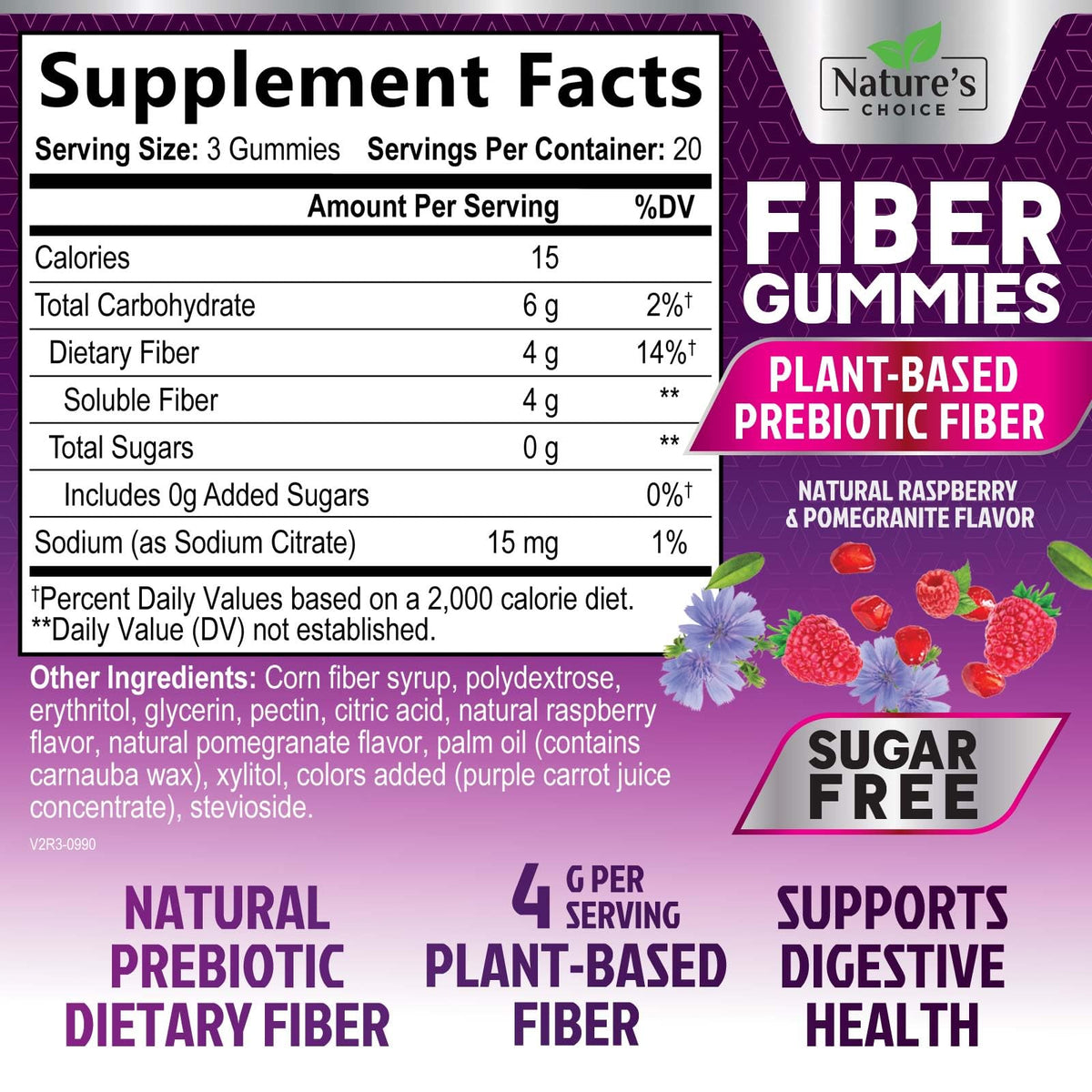 Nature's Choice Fiber Gummies For Adults 4g - Sugar Free Prebiotic
