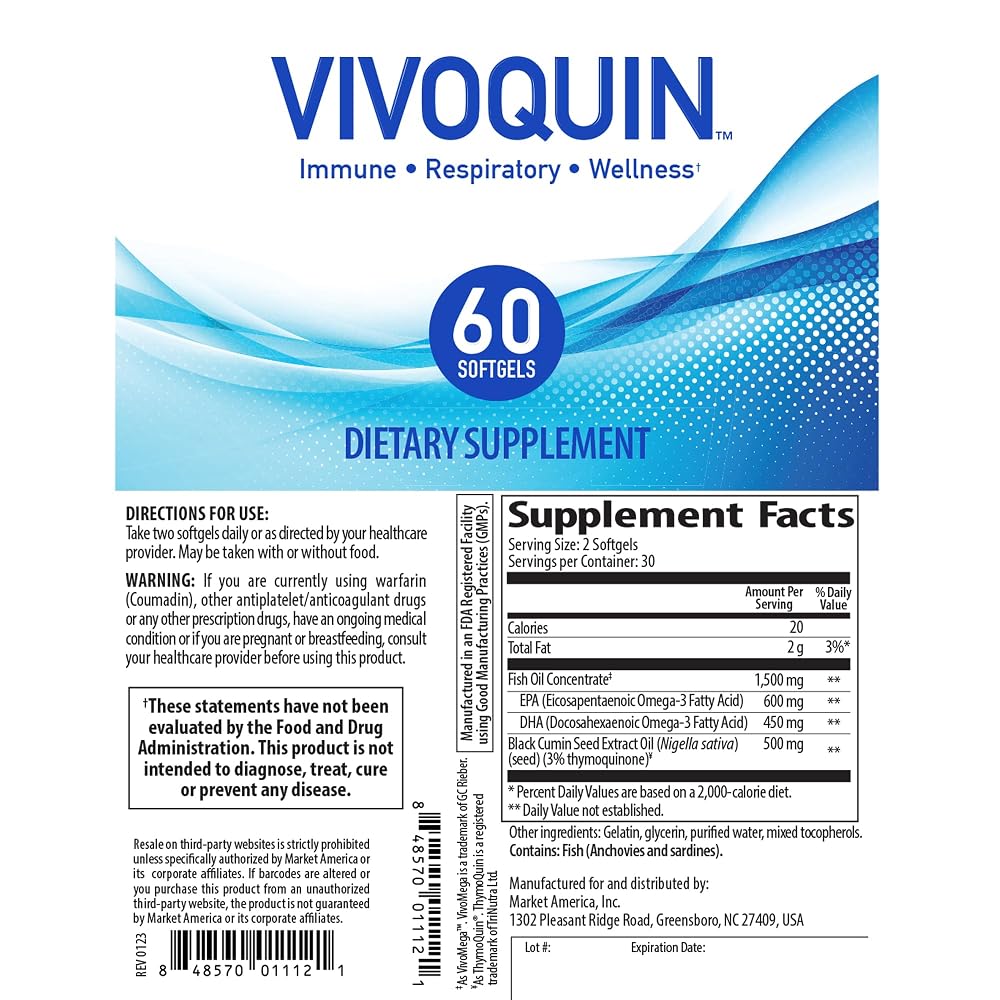 Vivoquin Omega-3 & Black Seed Immune Support - 60 Gel Capsules - image 2