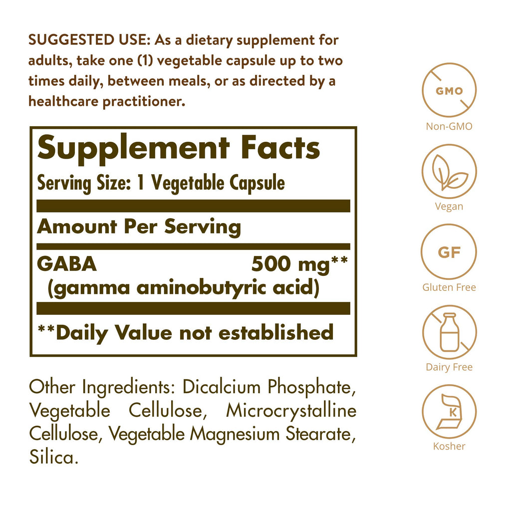 Solgar GABA 500 mg Nervous System Support - 100 Vegetable Capsules - image 2