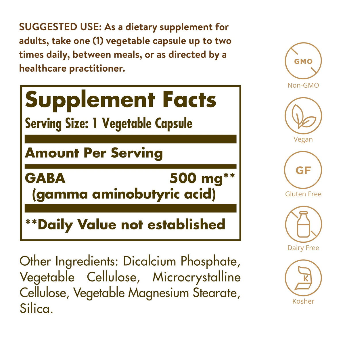 Solgar GABA 500 mg Nervous System Support - 100 Vegetable Capsules - image 2